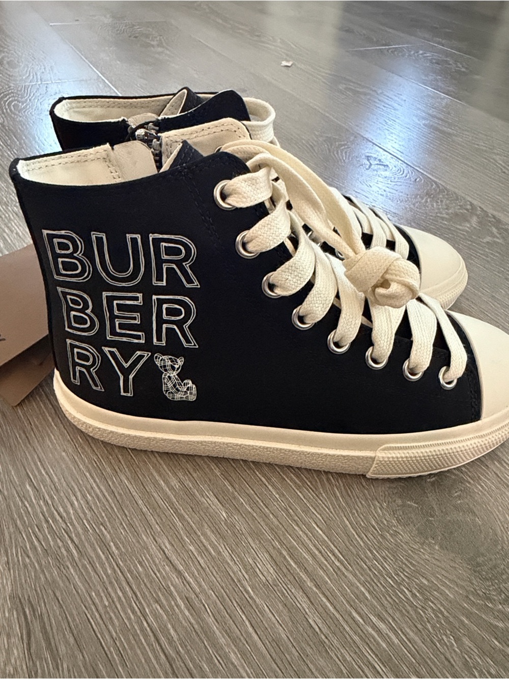 Burberry Kids' Black High-Top Canvas Sneakers size 32 EU/1 US